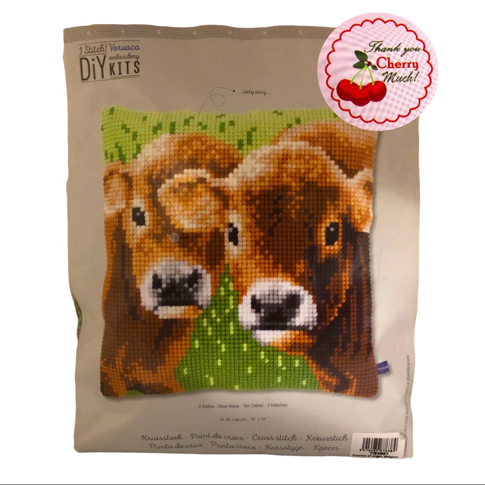 NEW “TWO CALVES” Cross Stitch Veruaco • Made in Belgium • 1 Stitch DiY Kits •